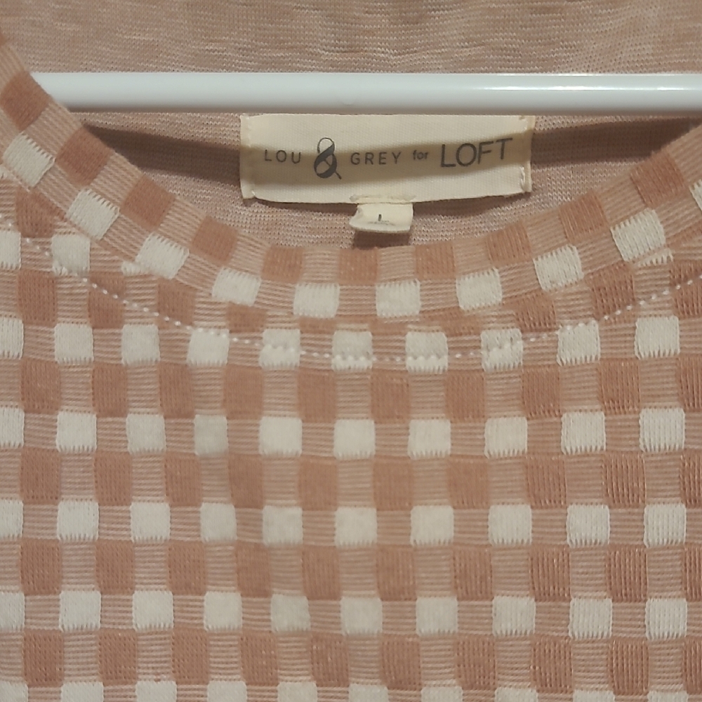 Lou & Grey For Loft, L, Women's Checkered Top - Beige and Cream - Picture 2 of 4